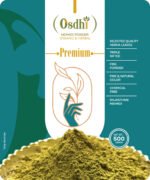 Micro-fine triple-sifted green henna powder by Osdhi for smooth bridal mehndi application and deep hair conditioning.