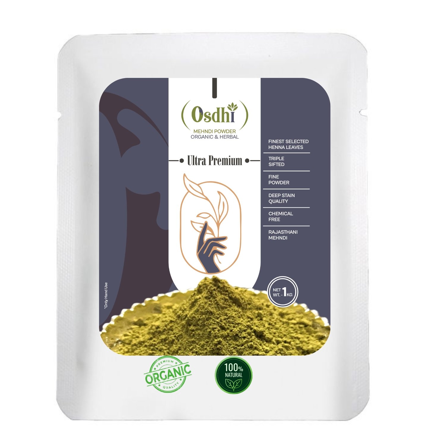 ultra premium osdhi organic mehndi Osdhi Organic Ultra Premium Mehndi Powder (200g, 500g, 1kg) - Image 1